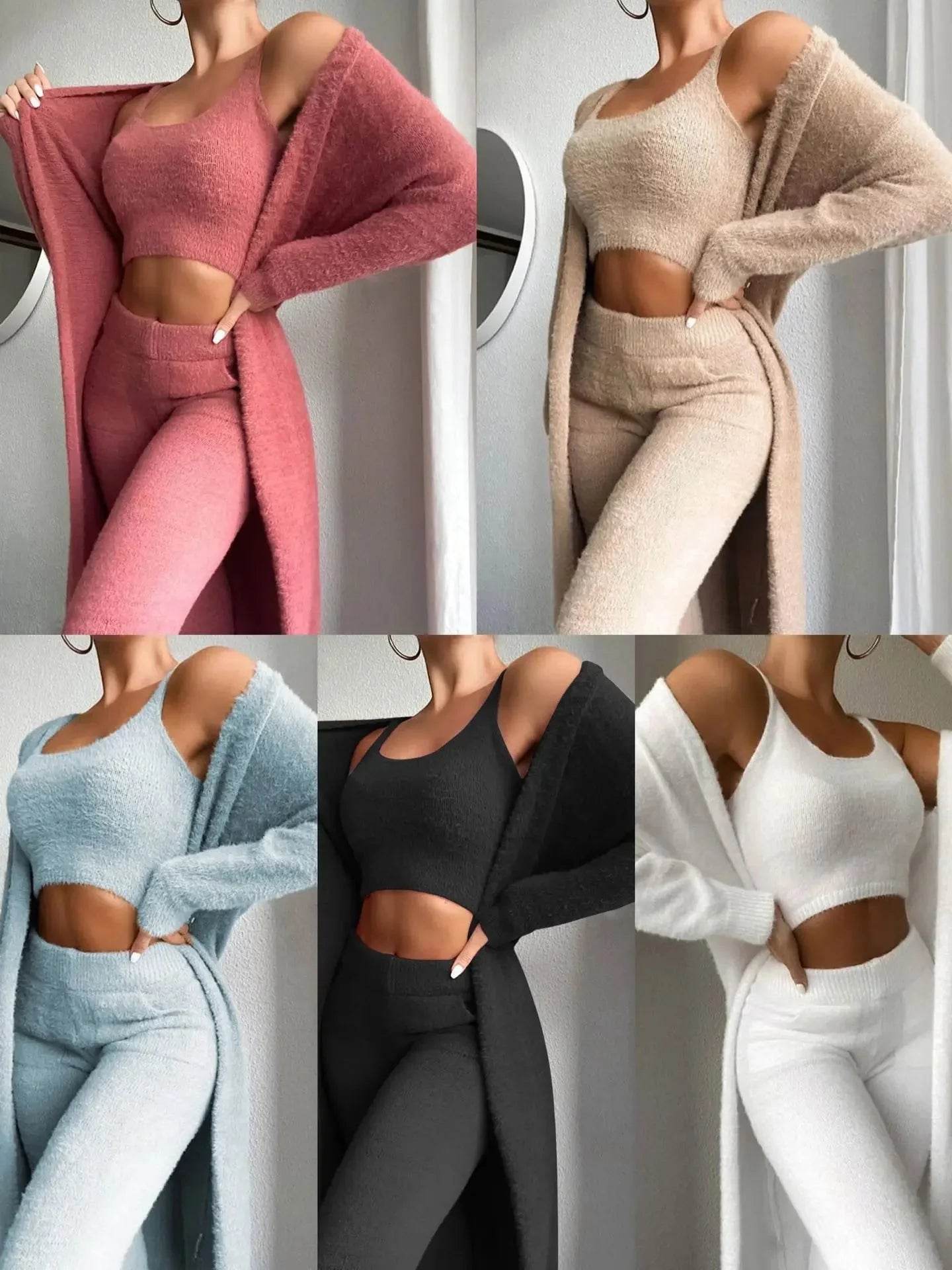 3-Piece Fuzzy Fleece Loungewear Set - FASHIST