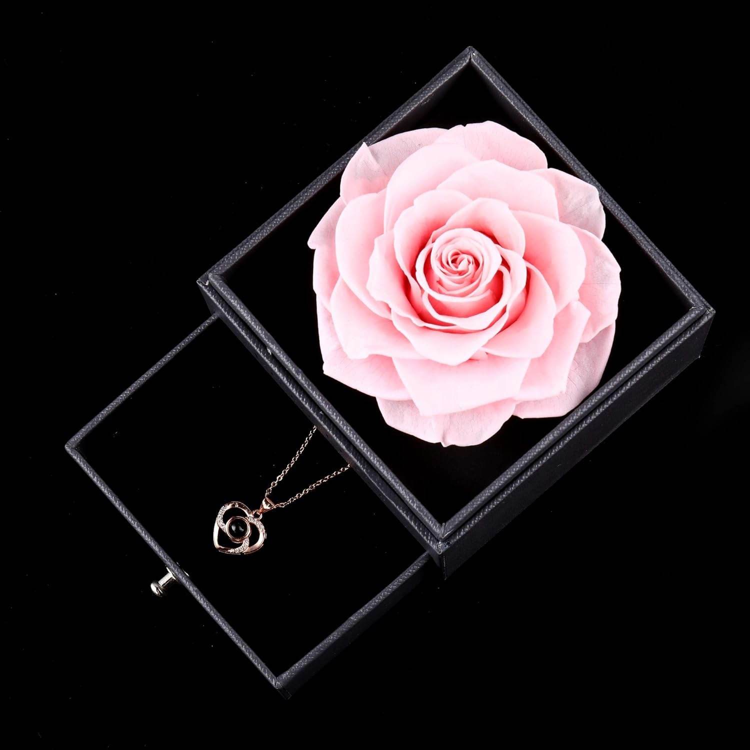 Preserved Real Pink Rose with Love You Necklace in 100 Languages Gift Set, Enchanted Real Rose Flower for Valentine'S Day Anniversary Wedding Bthday Romantic Gifts for Her (Pink Rose) - FASHIST