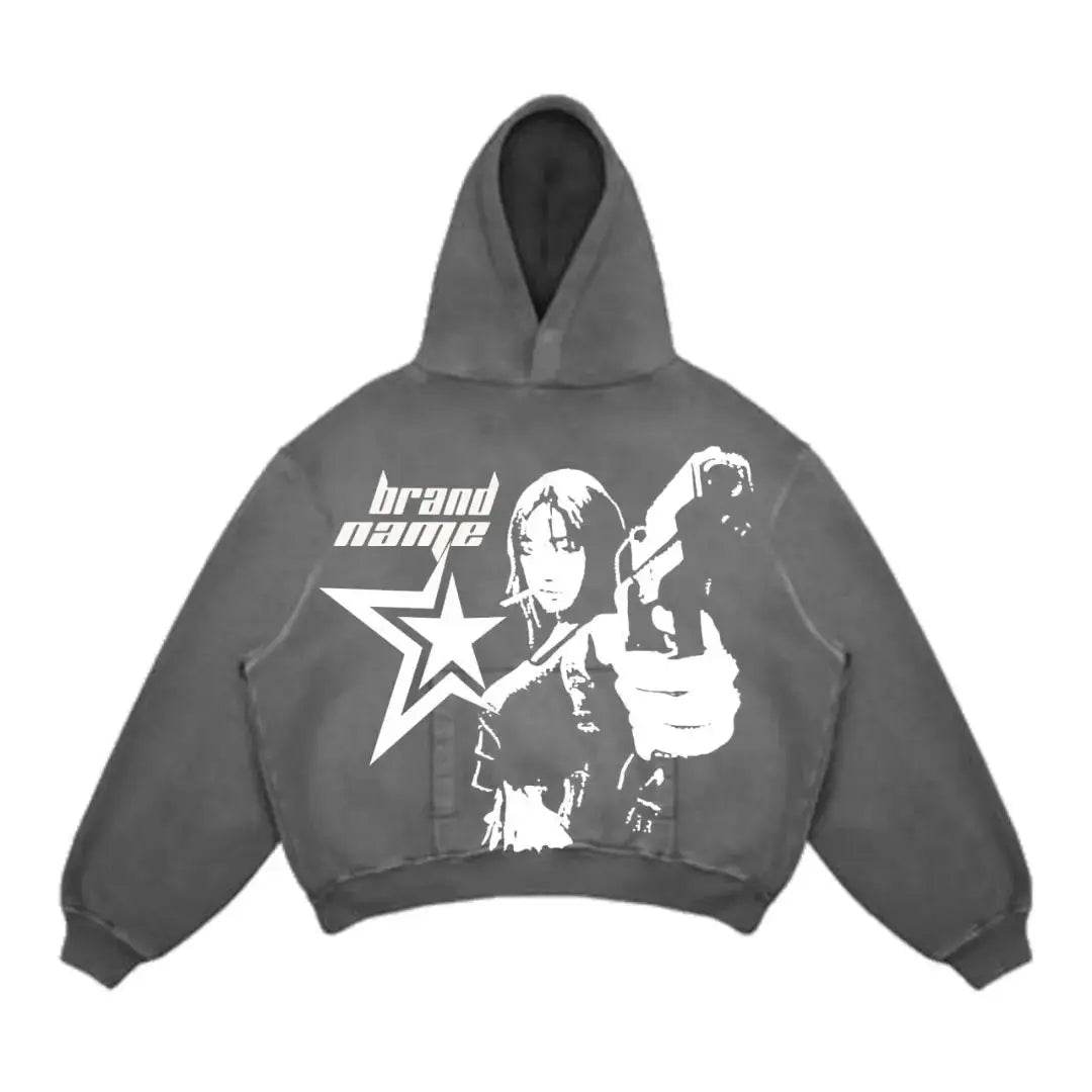 American New Street Goth Men Fashion Hooded Letter Print Pattern Shirt Harajuku Retro Y2K Couple Hooded Top - FASHIST