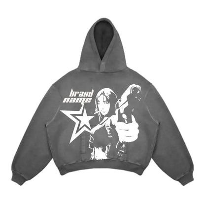 American New Street Goth Men Fashion Hooded Letter Print Pattern Shirt Harajuku Retro Y2K Couple Hooded Top - FASHIST