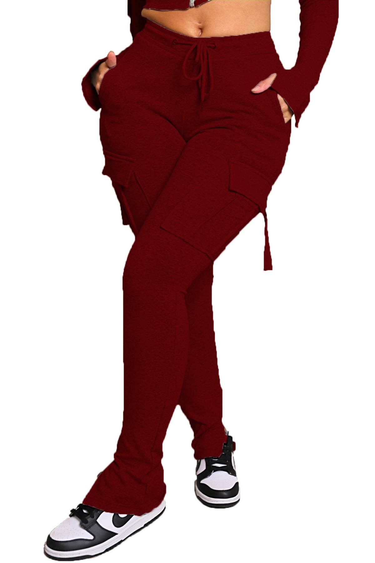 Cargo Pants with Pockets High Waist Drawstring Wide Leg Straight Trousers for Women Overalls - FASHIST