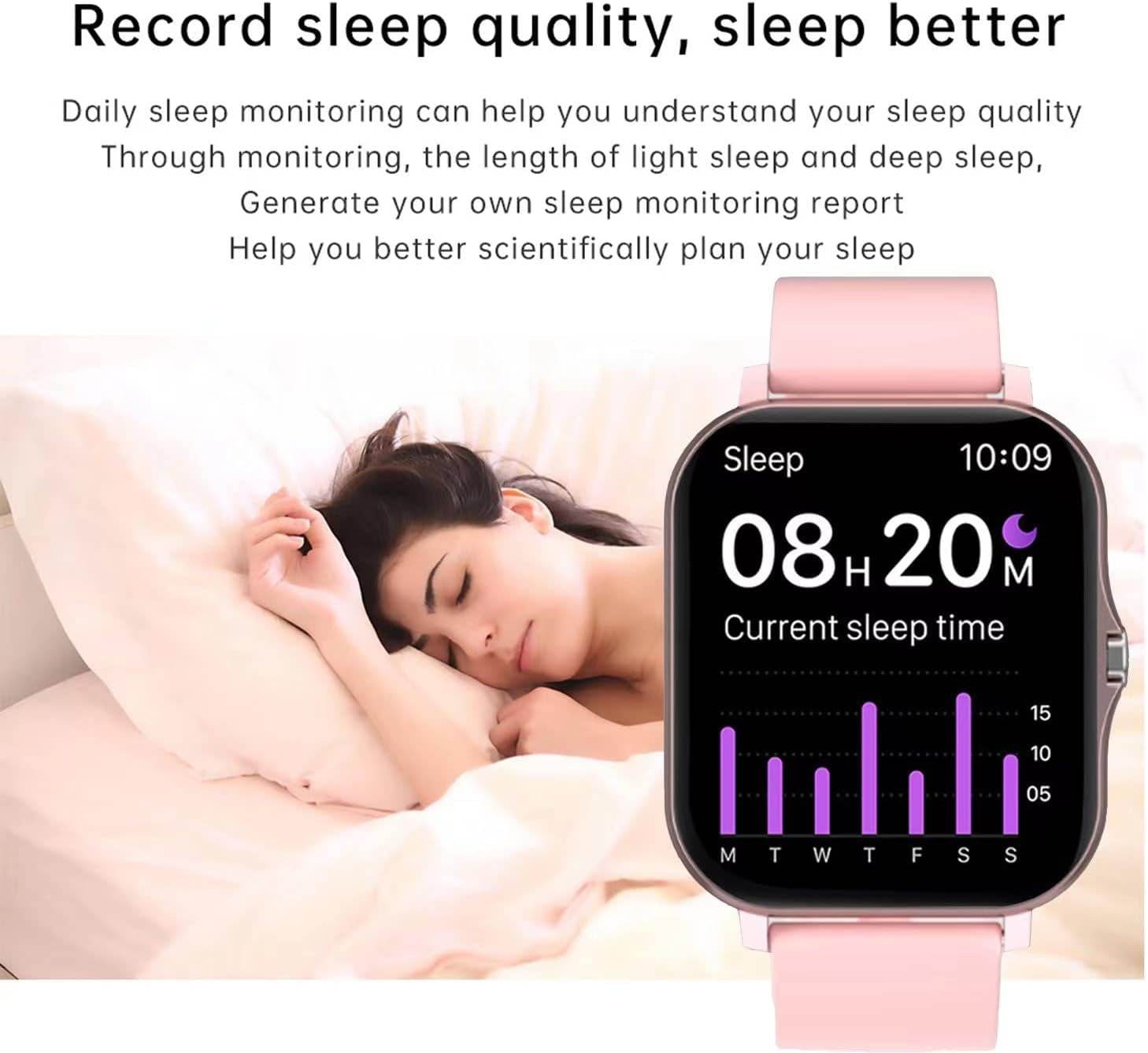 Smart Fitness Tracker Watch for Android/Ios - IP68, Heart Rate/Blood Oxygen/Sleep Monitoring, 8 Sports Modes, Breath Training, Weather Updates - 1.69-Inch Display for Men and Women (Rose Gold) - FASHIST