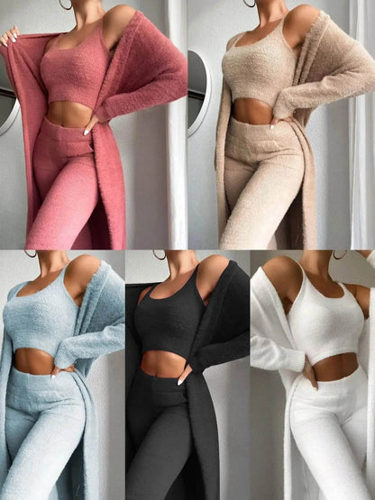 3-Piece Fuzzy Fleece Loungewear Set - FASHIST