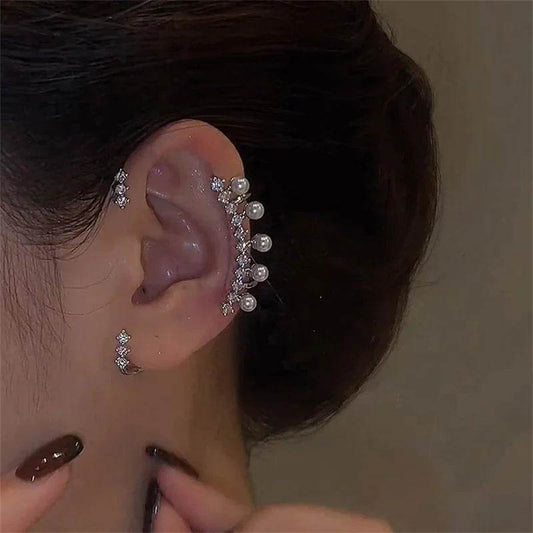 Silver Color Pearl Ear Cuff – Vintage Crystal Zircon Ear Clip, No Piercing Required, Fashion Jewelry for Women - FASHIST