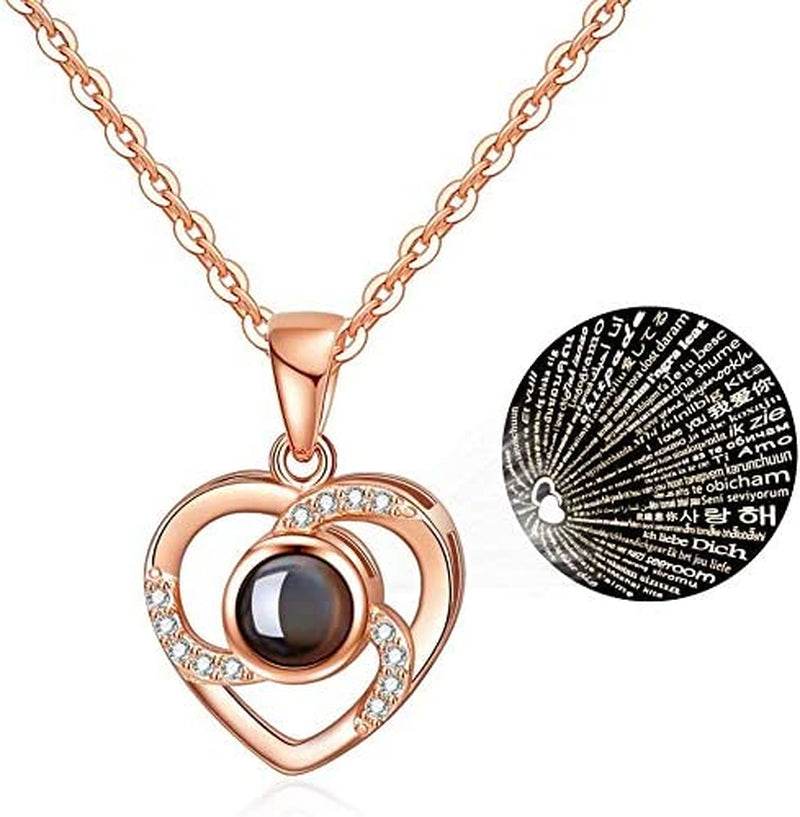 Preserved Real Pink Rose with Love You Necklace in 100 Languages Gift Set, Enchanted Real Rose Flower for Valentine'S Day Anniversary Wedding Bthday Romantic Gifts for Her (Pink Rose) - FASHIST