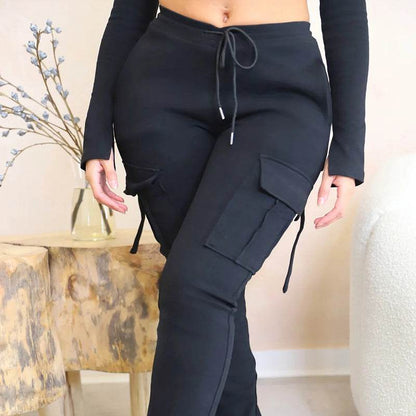 Cargo Pants with Pockets High Waist Drawstring Wide Leg Straight Trousers for Women Overalls - FASHIST