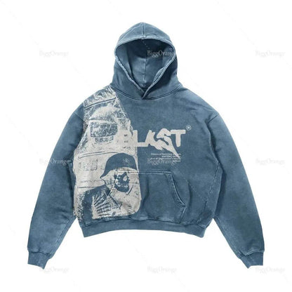 American New Street Goth Men Fashion Hooded Letter Print Pattern Shirt Harajuku Retro Y2K Couple Hooded Top - FASHIST