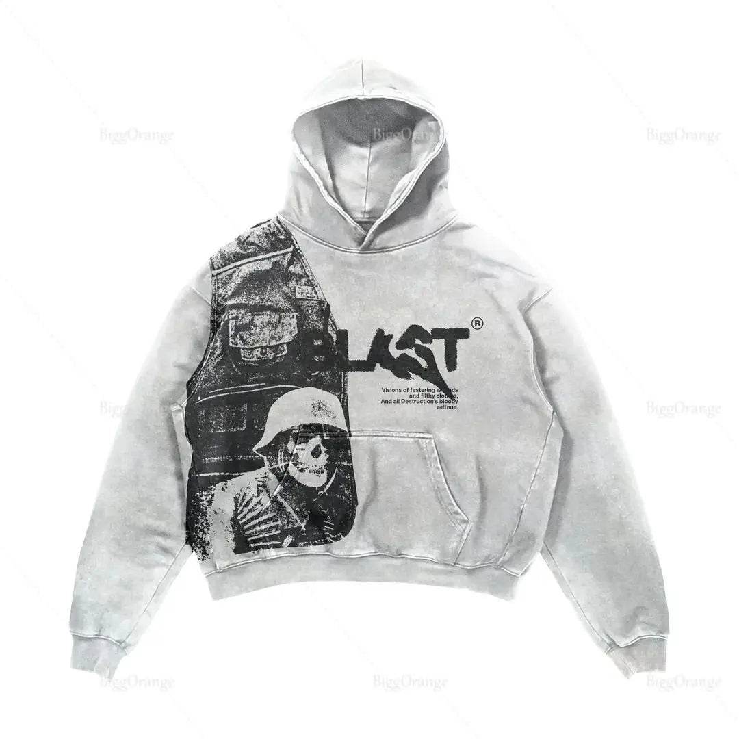 American New Street Goth Men Fashion Hooded Letter Print Pattern Shirt Harajuku Retro Y2K Couple Hooded Top - FASHIST