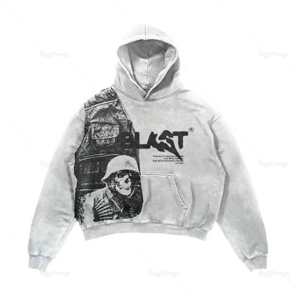 American New Street Goth Men Fashion Hooded Letter Print Pattern Shirt Harajuku Retro Y2K Couple Hooded Top - FASHIST