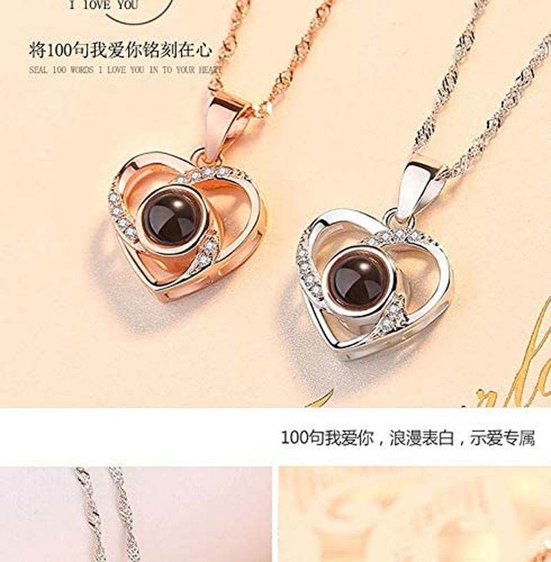 Preserved Real Pink Rose with Love You Necklace in 100 Languages Gift Set, Enchanted Real Rose Flower for Valentine'S Day Anniversary Wedding Bthday Romantic Gifts for Her (Pink Rose) - FASHIST