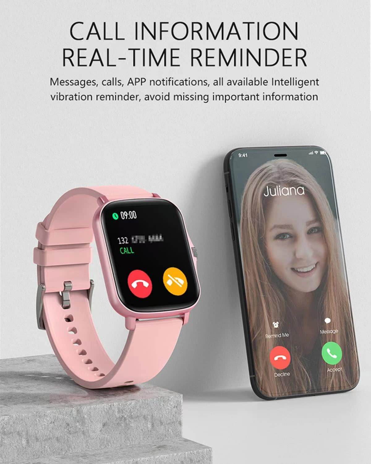 Smart Fitness Tracker Watch for Android/Ios - IP68, Heart Rate/Blood Oxygen/Sleep Monitoring, 8 Sports Modes, Breath Training, Weather Updates - 1.69-Inch Display for Men and Women (Rose Gold) - FASHIST