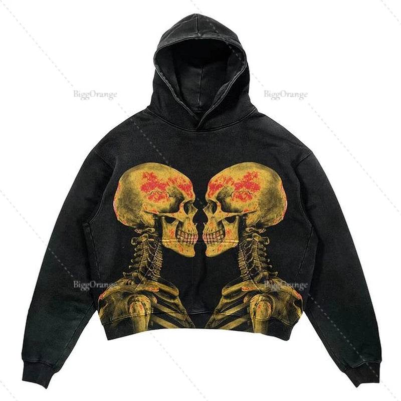American New Street Goth Men Fashion Hooded Letter Print Pattern Shirt Harajuku Retro Y2K Couple Hooded Top - FASHIST