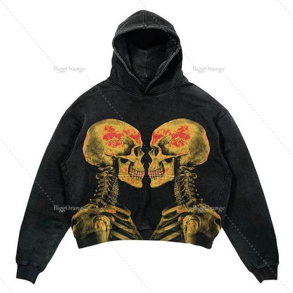 American New Street Goth Men Fashion Hooded Letter Print Pattern Shirt Harajuku Retro Y2K Couple Hooded Top - FASHIST