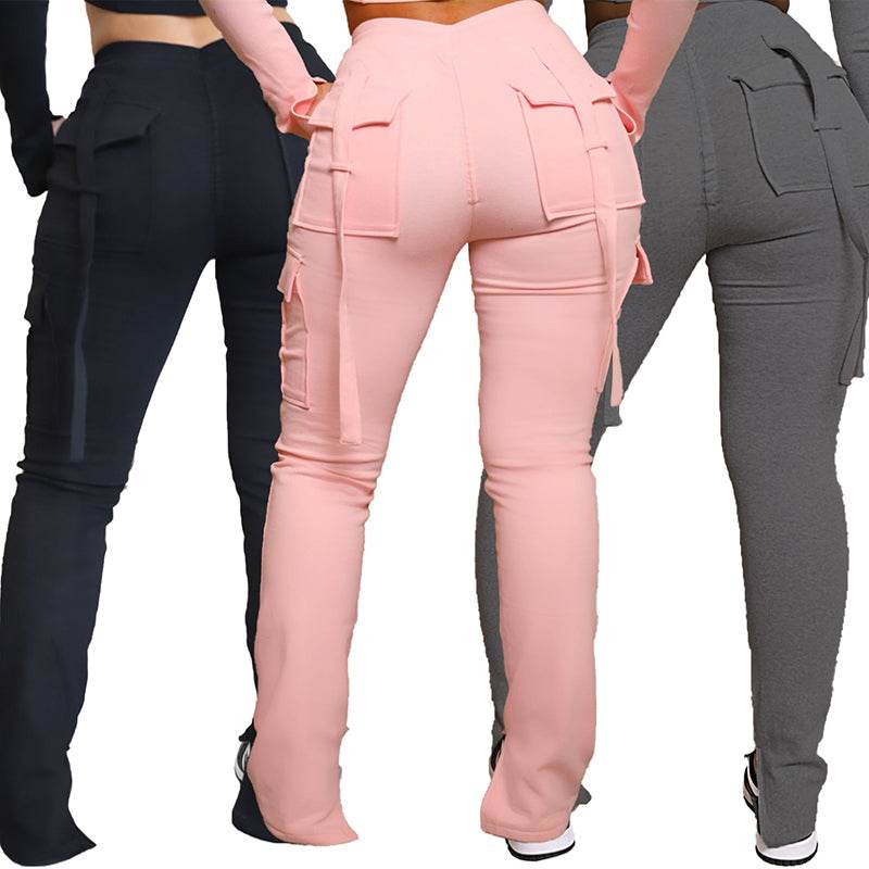 Cargo Pants with Pockets High Waist Drawstring Wide Leg Straight Trousers for Women Overalls - FASHIST