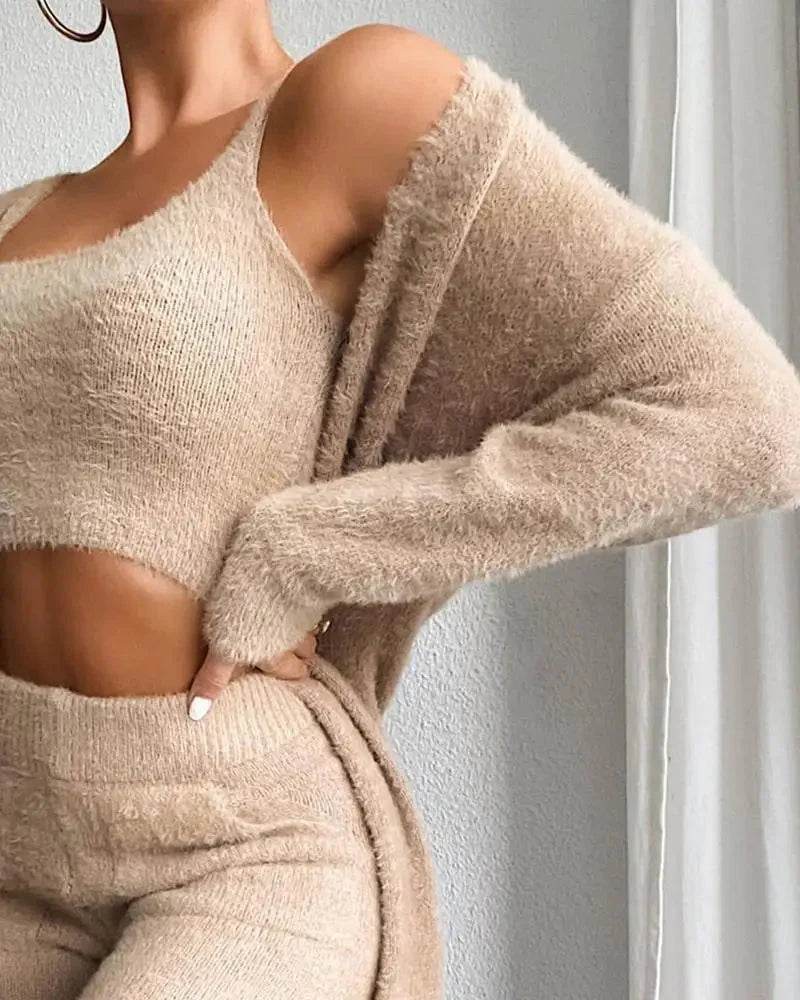 3-Piece Fuzzy Fleece Loungewear Set - FASHIST