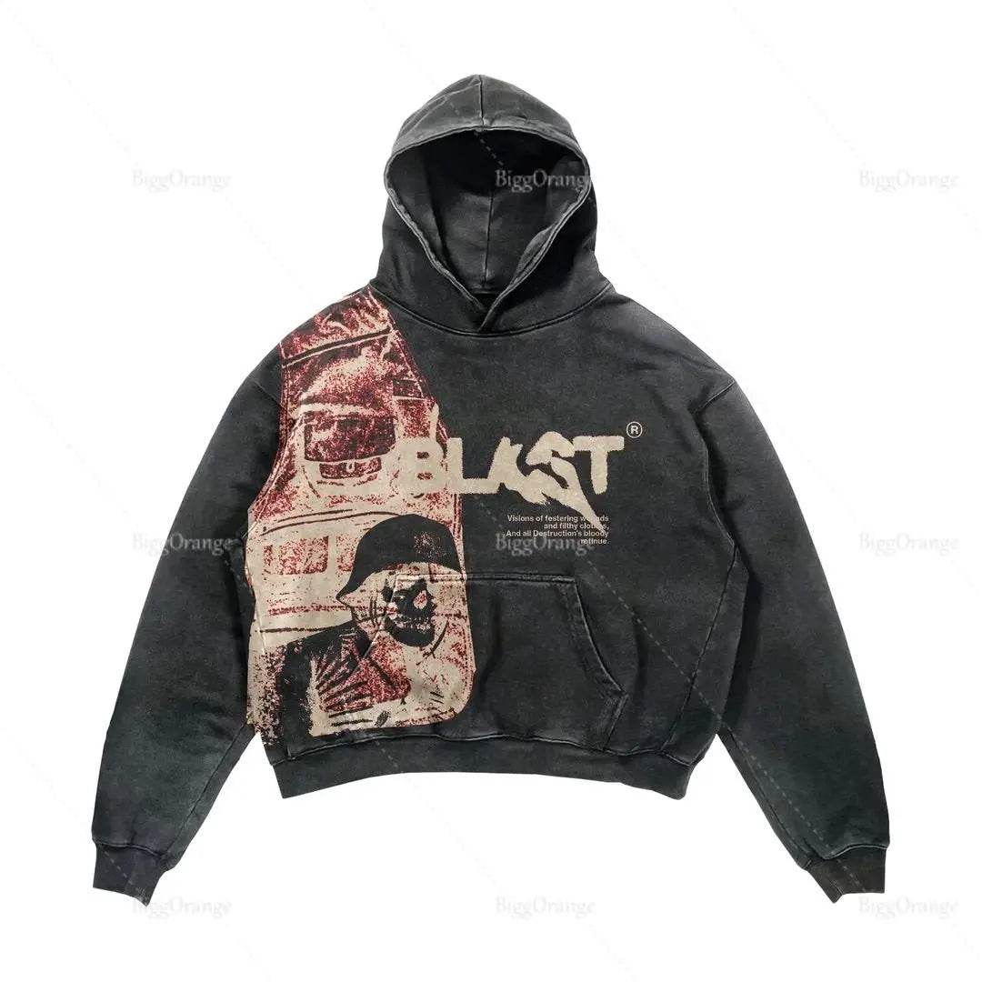 American New Street Goth Men Fashion Hooded Letter Print Pattern Shirt Harajuku Retro Y2K Couple Hooded Top - FASHIST