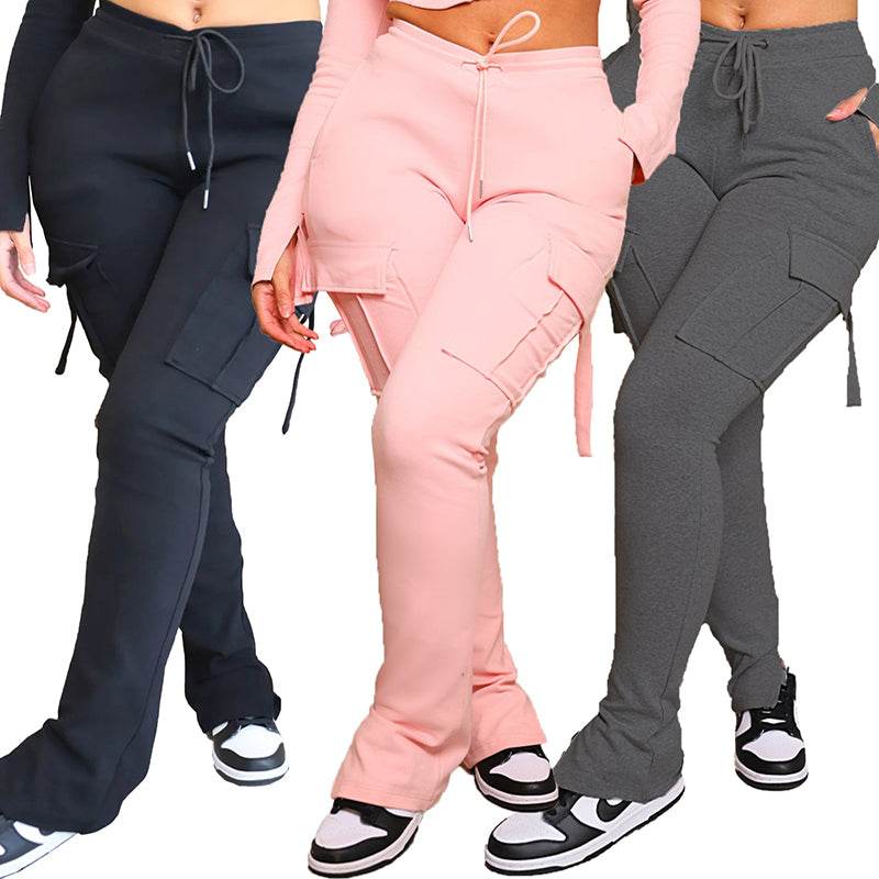 Cargo Pants with Pockets High Waist Drawstring Wide Leg Straight Trousers for Women Overalls - FASHIST