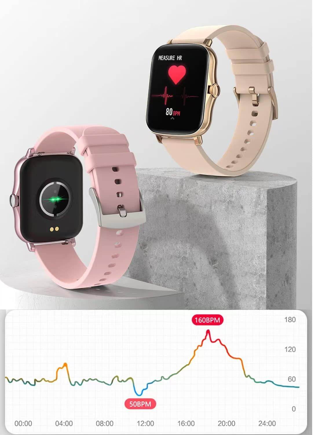 Smart Fitness Tracker Watch for Android/Ios - IP68, Heart Rate/Blood Oxygen/Sleep Monitoring, 8 Sports Modes, Breath Training, Weather Updates - 1.69-Inch Display for Men and Women (Rose Gold) - FASHIST