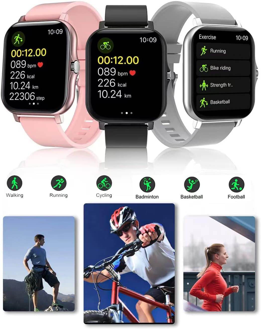 Smart Fitness Tracker Watch for Android/Ios - IP68, Heart Rate/Blood Oxygen/Sleep Monitoring, 8 Sports Modes, Breath Training, Weather Updates - 1.69-Inch Display for Men and Women (Rose Gold) - FASHIST