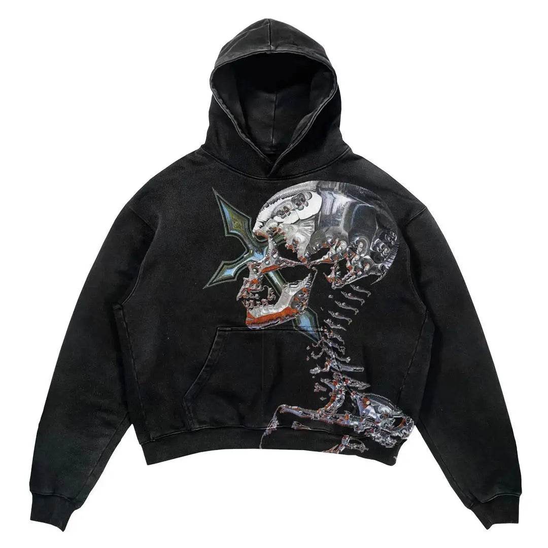 American New Street Goth Men Fashion Hooded Letter Print Pattern Shirt Harajuku Retro Y2K Couple Hooded Top - FASHIST