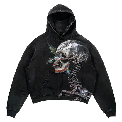 American New Street Goth Men Fashion Hooded Letter Print Pattern Shirt Harajuku Retro Y2K Couple Hooded Top - FASHIST